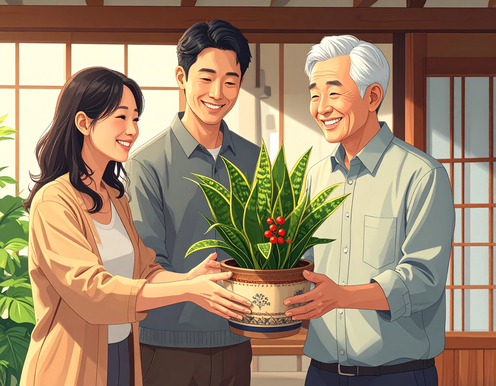 引越しおもと贈呈風景