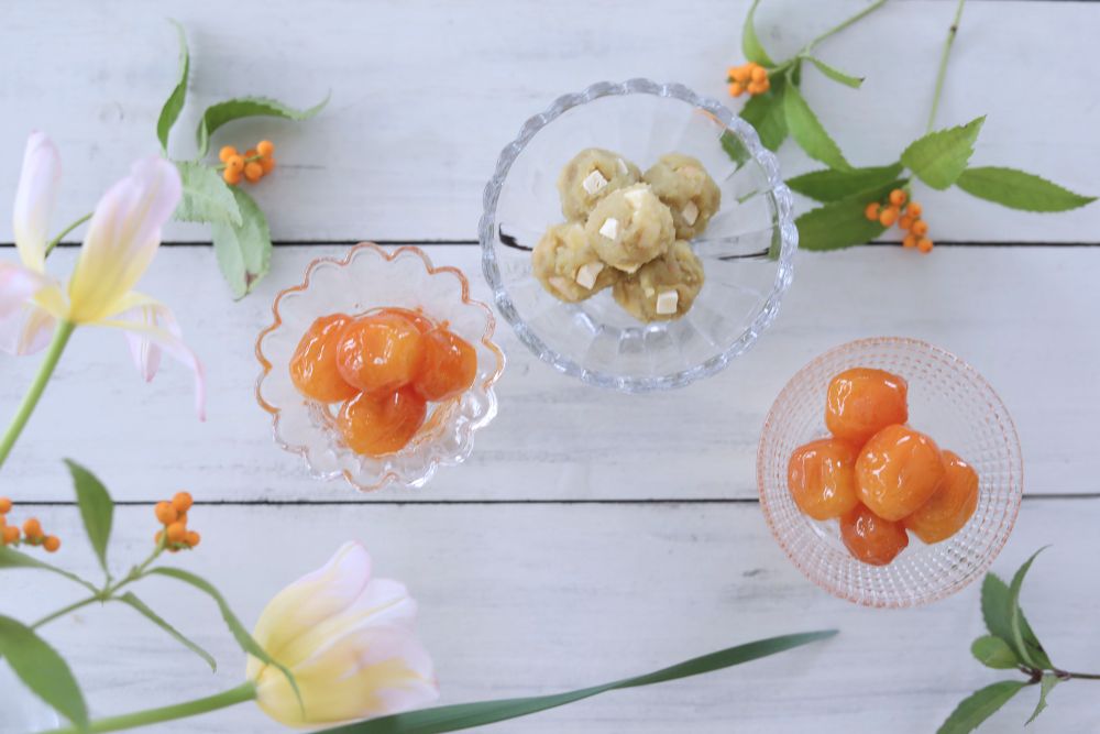 キンカンの甘露煮とリンゴとサツマイモの団子