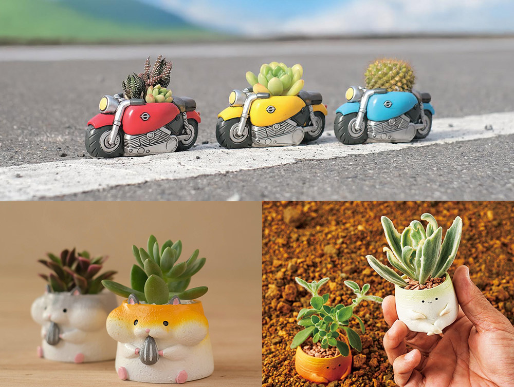 （CAP）上はアメリカンバイク、下左から、アニマルシリーズ、野菜・植物シリーズ。他にもさまざまなシリーズがあり、アイテム数は色違いも合わせると100種類以上。