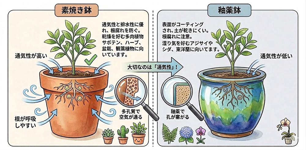 素焼き鉢と釉薬鉢