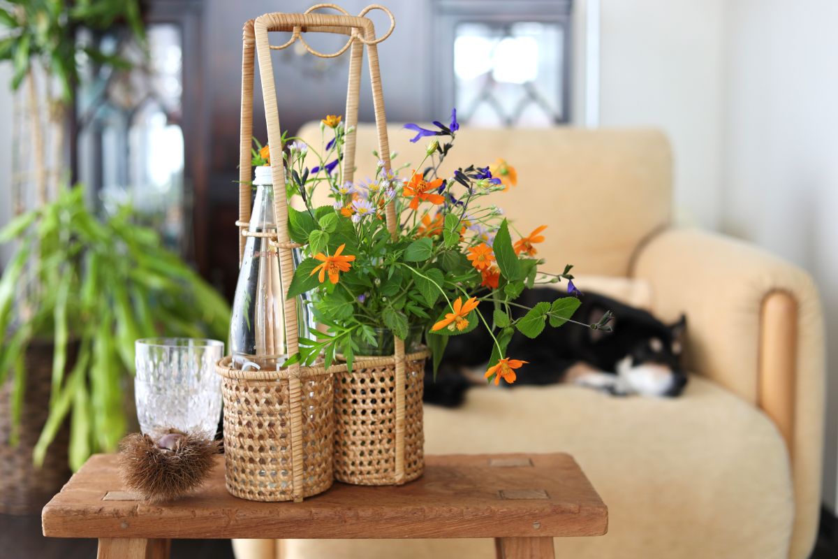 眠っていたカゴが素敵な花器に！ ボトルバスケットで楽しむ秋の花アレンジ